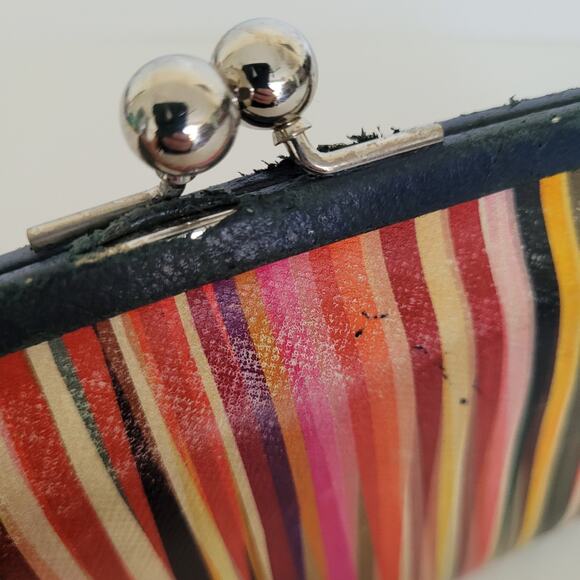 Paul Smith Colorfull Stripped Leather Kisslock Long Large Wallet Designer Boho - Picture 11 of 11